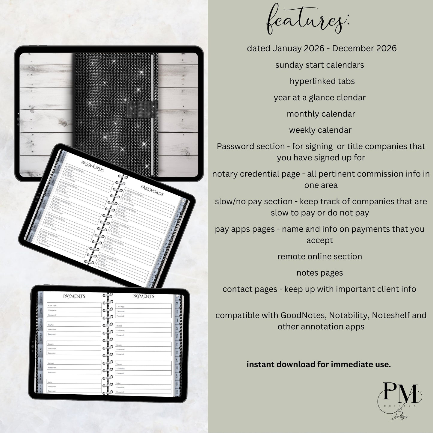 Notary Digital Planner | Digital Planners for Notary/Signing Agent 2026 | Notary Digital Planner | Notary Planner with Hyperlinks | Best Digital Planner for Notaries 2026 | Business Digital Planner