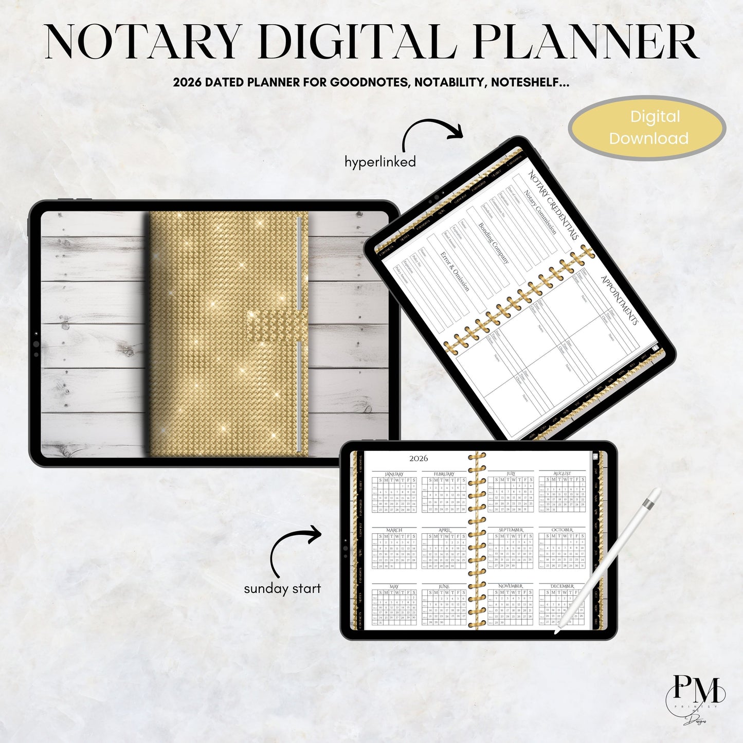 Notary Digital Planner | Digital Planners for Notary/Signing Agent 2026 | Notary Digital Planner | Notary Planner with Hyperlinks | Best Digital Planner for Notaries 2026 | Business Digital Planner