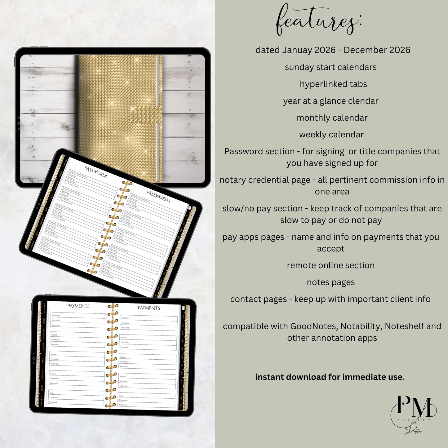Notary Digital Planner | Digital Planners for Notary/Signing Agent 2026 | Notary Digital Planner | Notary Planner with Hyperlinks | Best Digital Planner for Notaries 2026 | Business Digital Planner
