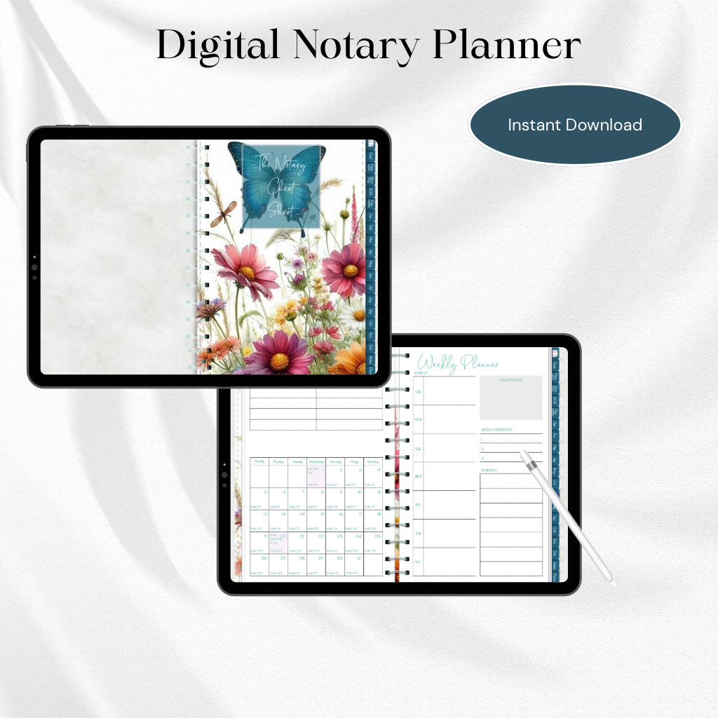 The Notary Cheat Sheet | 2025 Notary Digital Planner | Notary Planner with Hyperlinks | Best Digital Planner for Notaries 2025