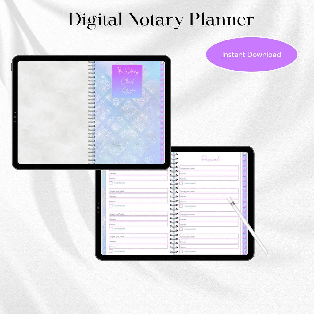 The Notary Cheat Sheet | 2025 Notary Digital Planner | Notary Planner with Hyperlinks | Best Digital Planner for Notaries 2025