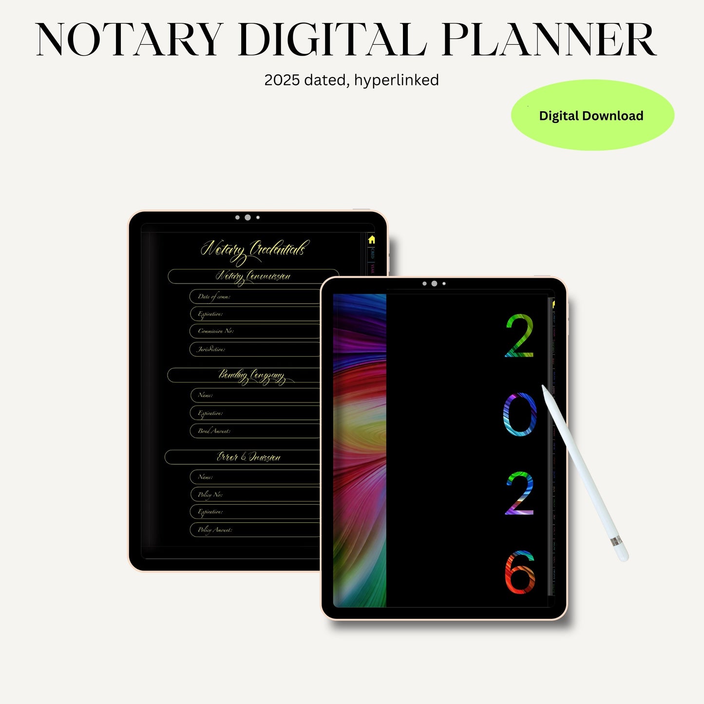 Notary Digital Planner | Digital Planners for Notary/Signing Agent 2026 | Notary Digital Planner | Notary Planner with Hyperlinks | Best Digital Planner for Notaries 2026 | Business Digital Planner