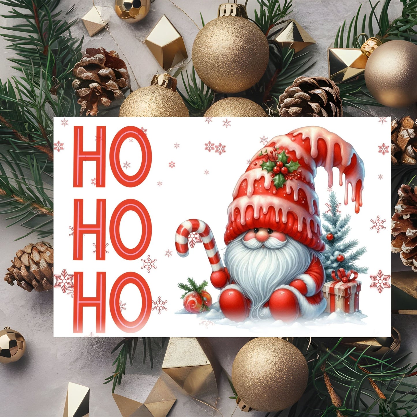 Printable "HoHoHo Santa Gnome" greeting card 7x5 inches