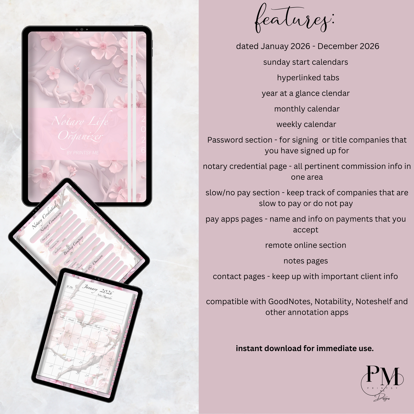 Notary Life Organizer 2026 | Notary Digital Planner | Digital Planners for Signing Agents/Notary |