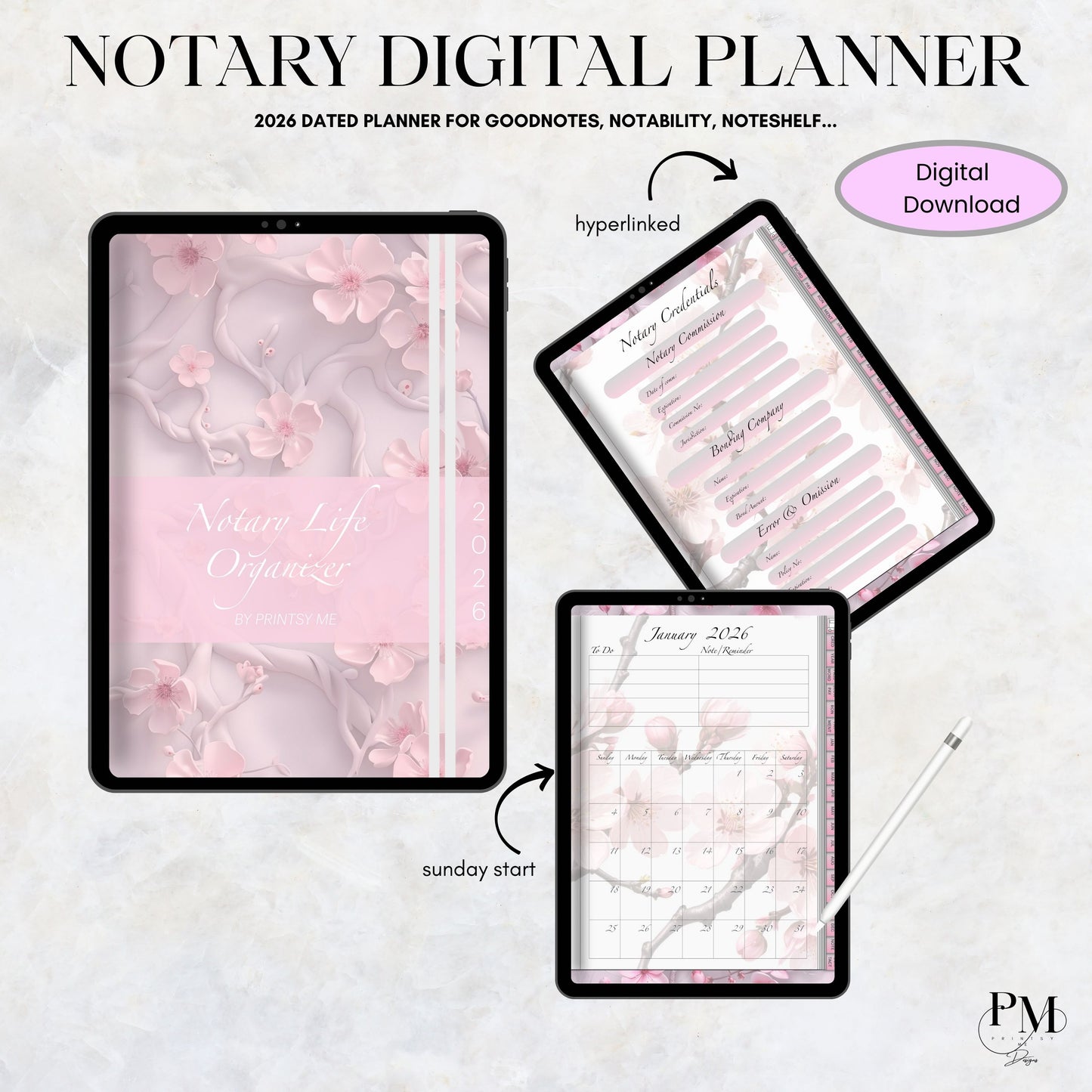Notary Life Organizer 2026 | Notary Digital Planner | Digital Planners for Signing Agents/Notary |