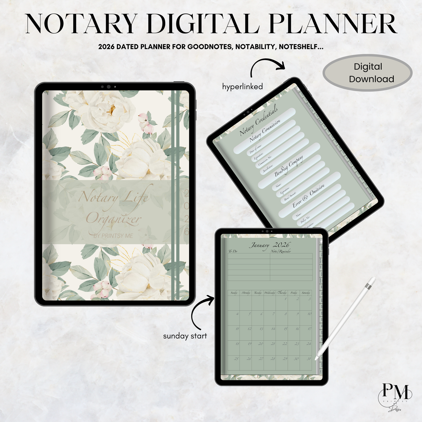 Notary Life Organizer 2026 | Notary Digital Planner | Digital Planners for Signing Agents/Notary 2026 | Notary Digital Planner | Notary Planner with Hyperlinks | Best Digital Planner for Notaries 2026