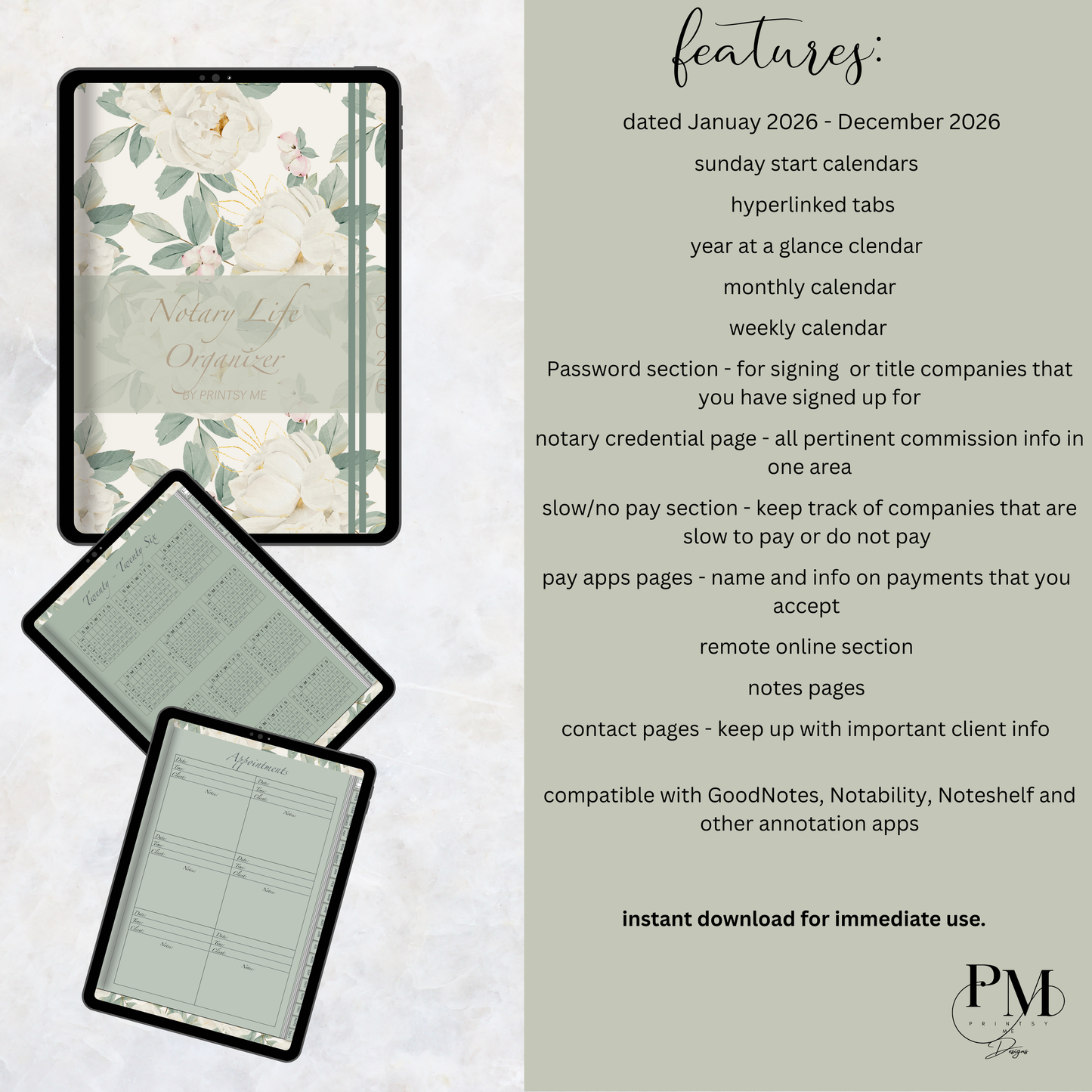 Notary Life Organizer 2026 | Notary Digital Planner | Digital Planners for Signing Agents/Notary 2026 | Notary Digital Planner | Notary Planner with Hyperlinks | Best Digital Planner for Notaries 2026