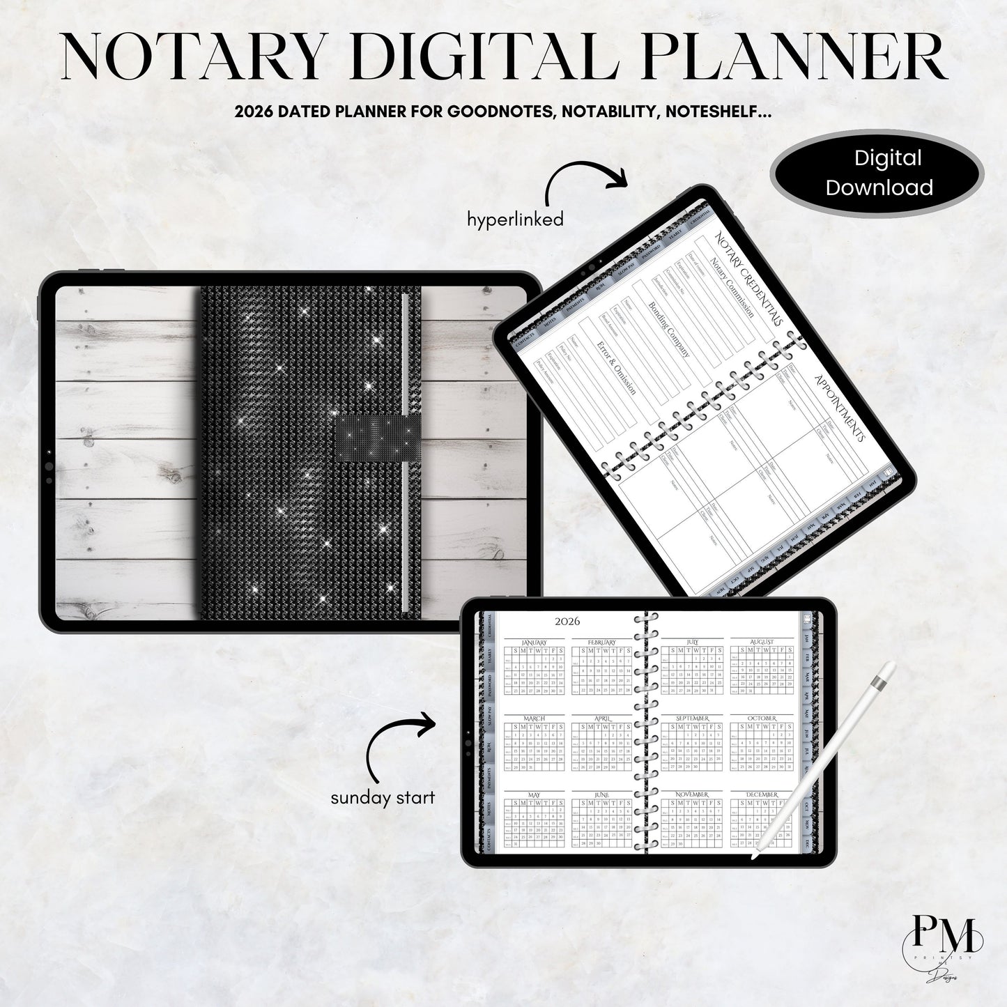 Notary Digital Planner | Digital Planners for Notary/Signing Agent 2026 | Notary Digital Planner | Notary Planner with Hyperlinks | Best Digital Planner for Notaries 2026 | Business Digital Planner