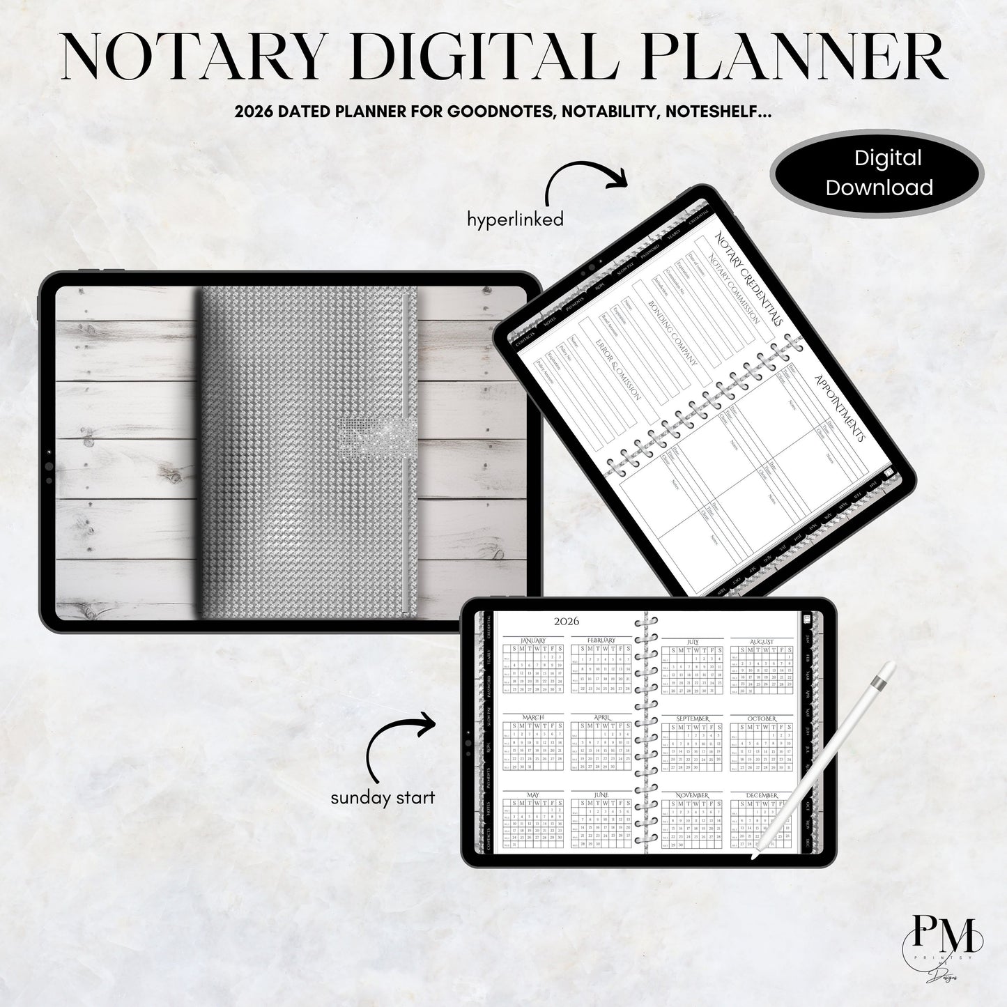 Notary Digital Planner | Digital Planners for Notary/Signing Agent 2026 | Notary Digital Planner | Notary Planner with Hyperlinks | Best Digital Planner for Notaries 2026 | Business Digital Planner