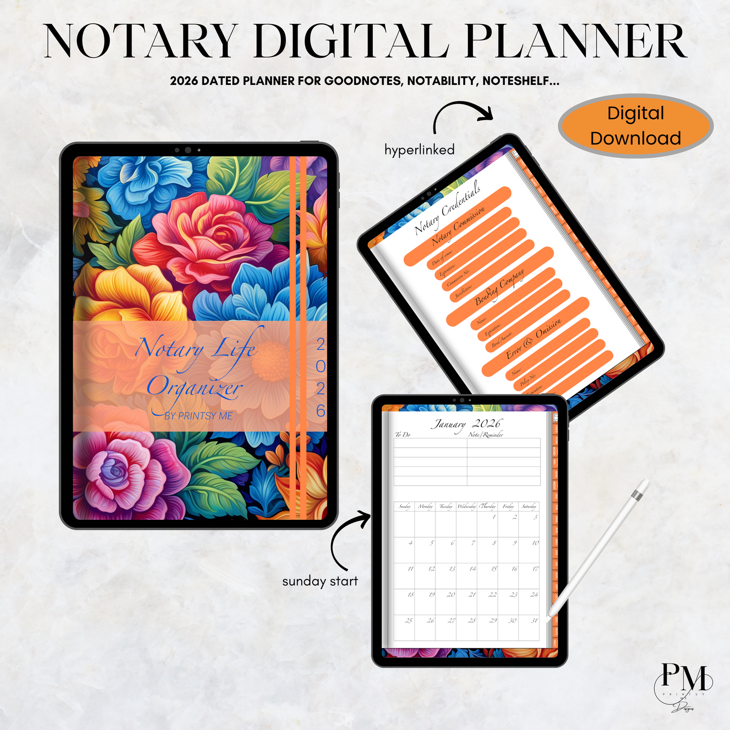 Notary Life Organizer 2026 | Notary Digital Planner | Digital Planners for Signing Agents/Notary