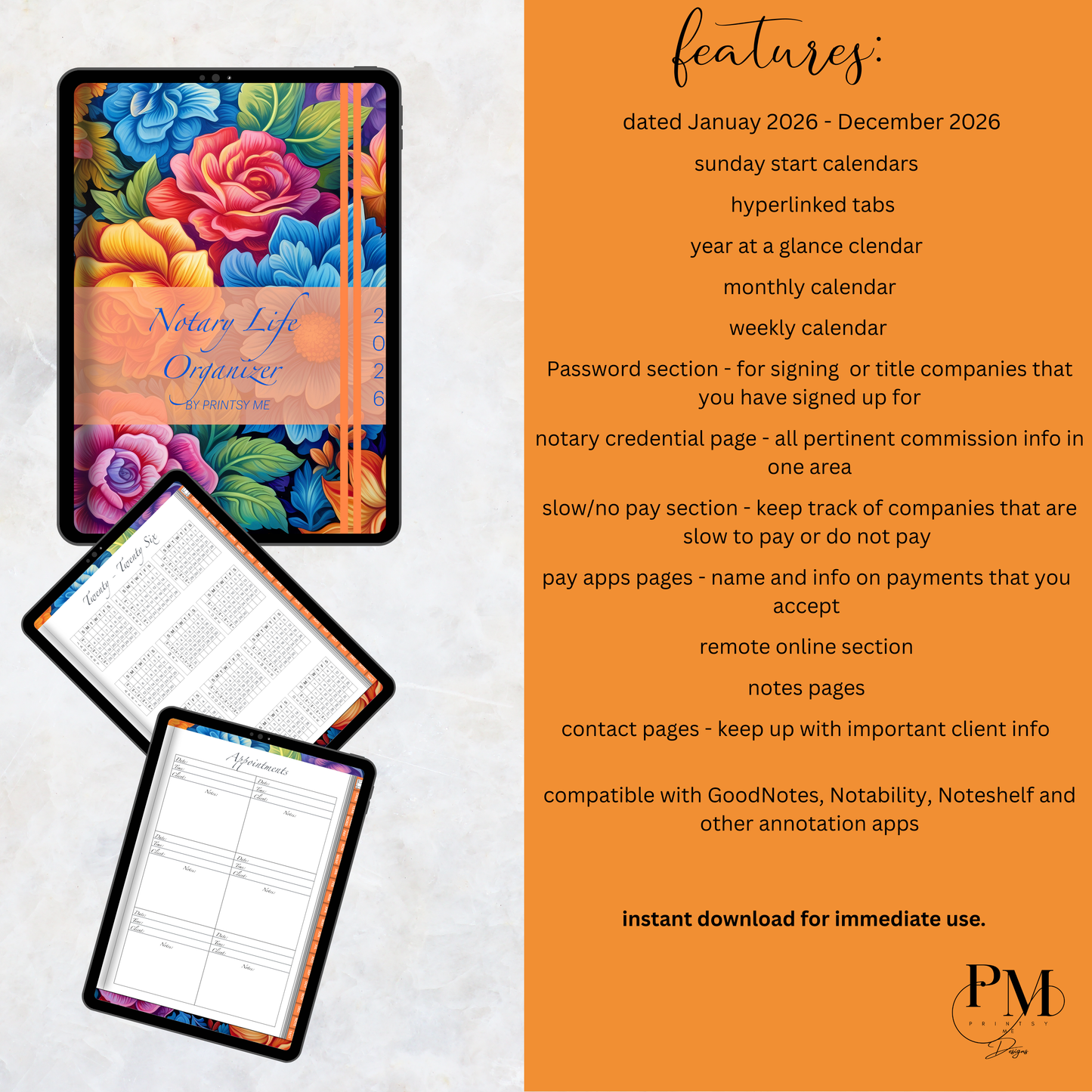 Notary Life Organizer 2026 | Notary Digital Planner | Digital Planners for Signing Agents/Notary