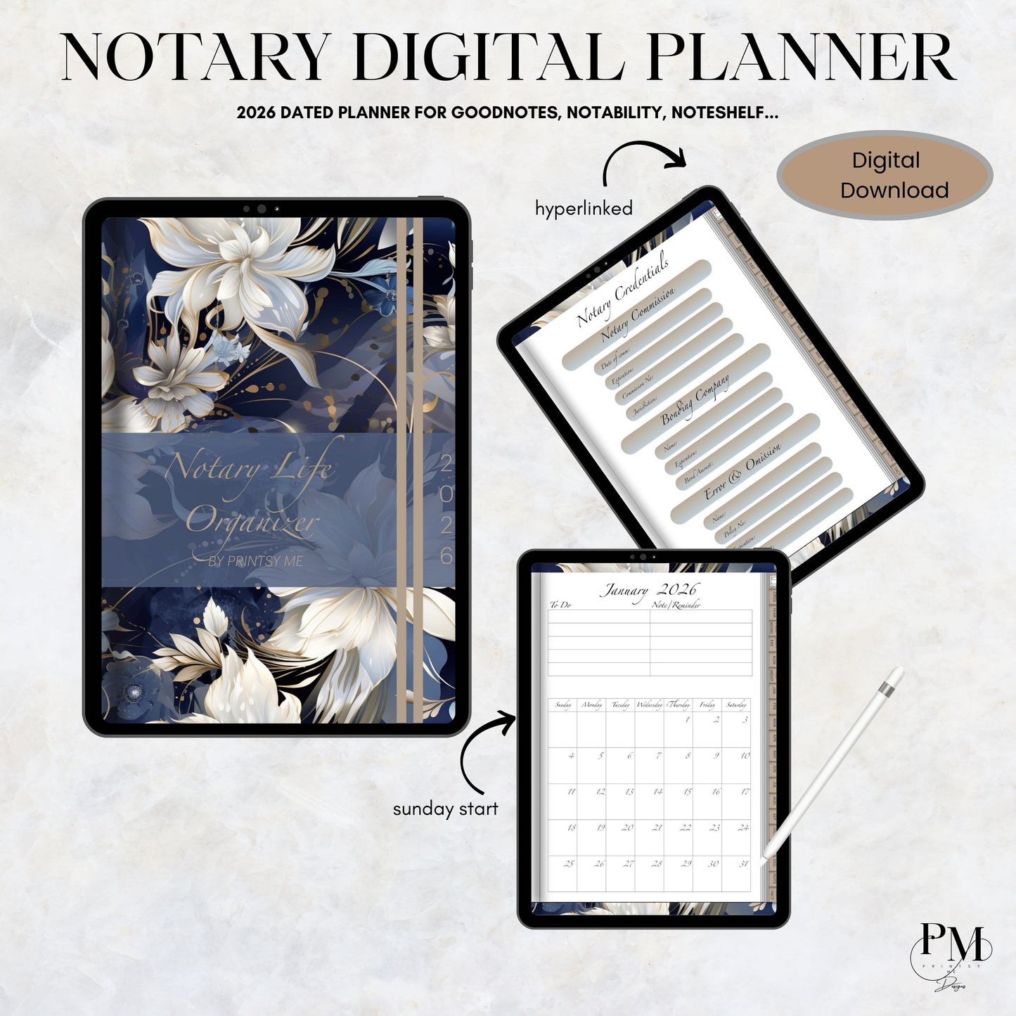 Notary Life Organizer 2026 | Notary Digital Planner | Digital Planners for Signing Agents/Notary