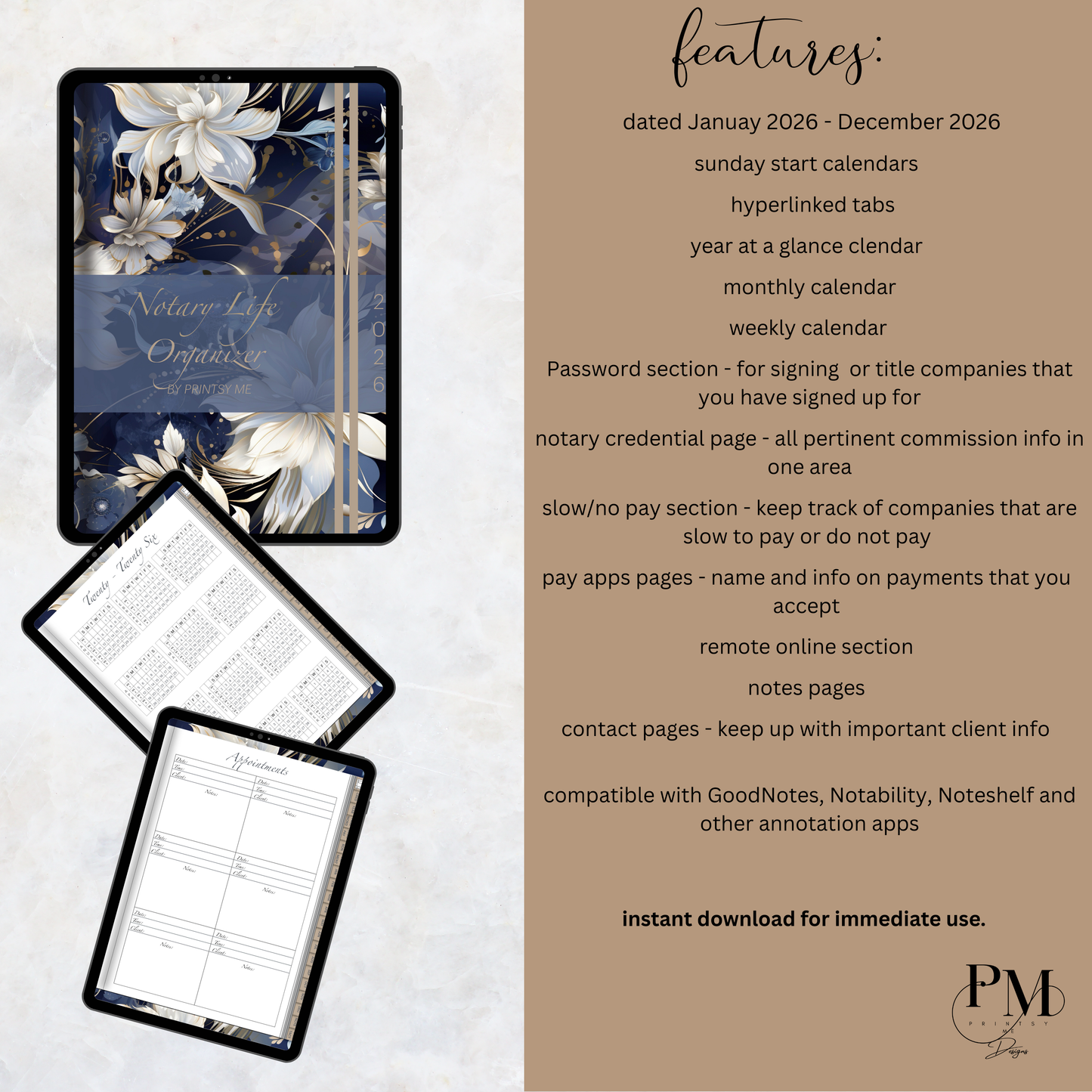 Notary Life Organizer 2026 | Notary Digital Planner | Digital Planners for Signing Agents/Notary