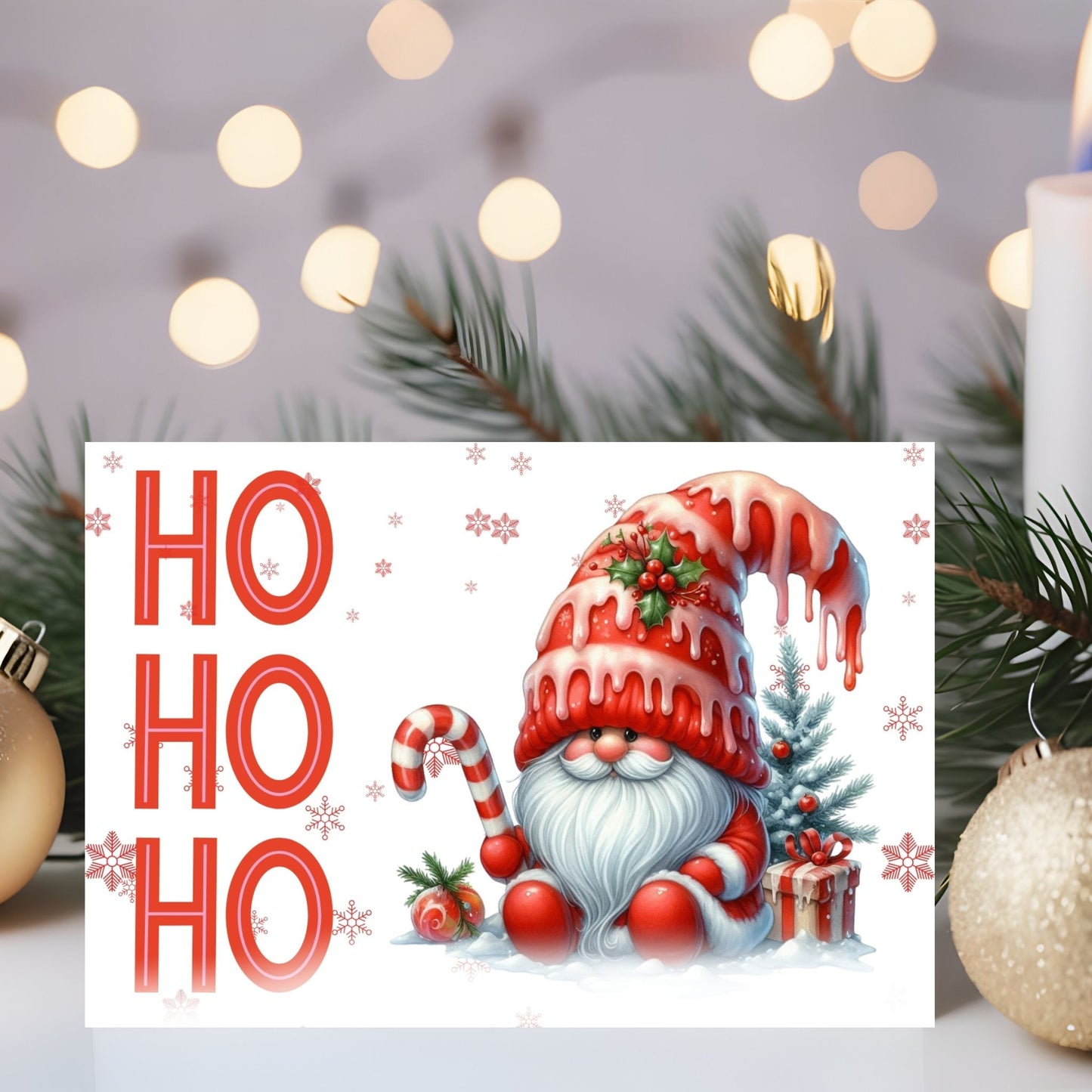 Printable "HoHoHo Santa Gnome" greeting card 7x5 inches