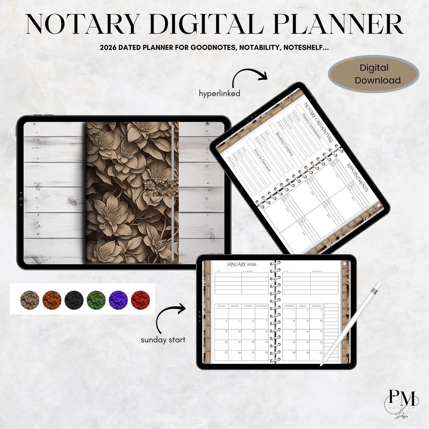 Notary Digital Planner | Digital Planners for Notary/Signing Agent 2026 | Notary Digital Planner | Notary Planner with Hyperlinks | Best Digital Planner for Notaries 2026 | Business Digital Planner