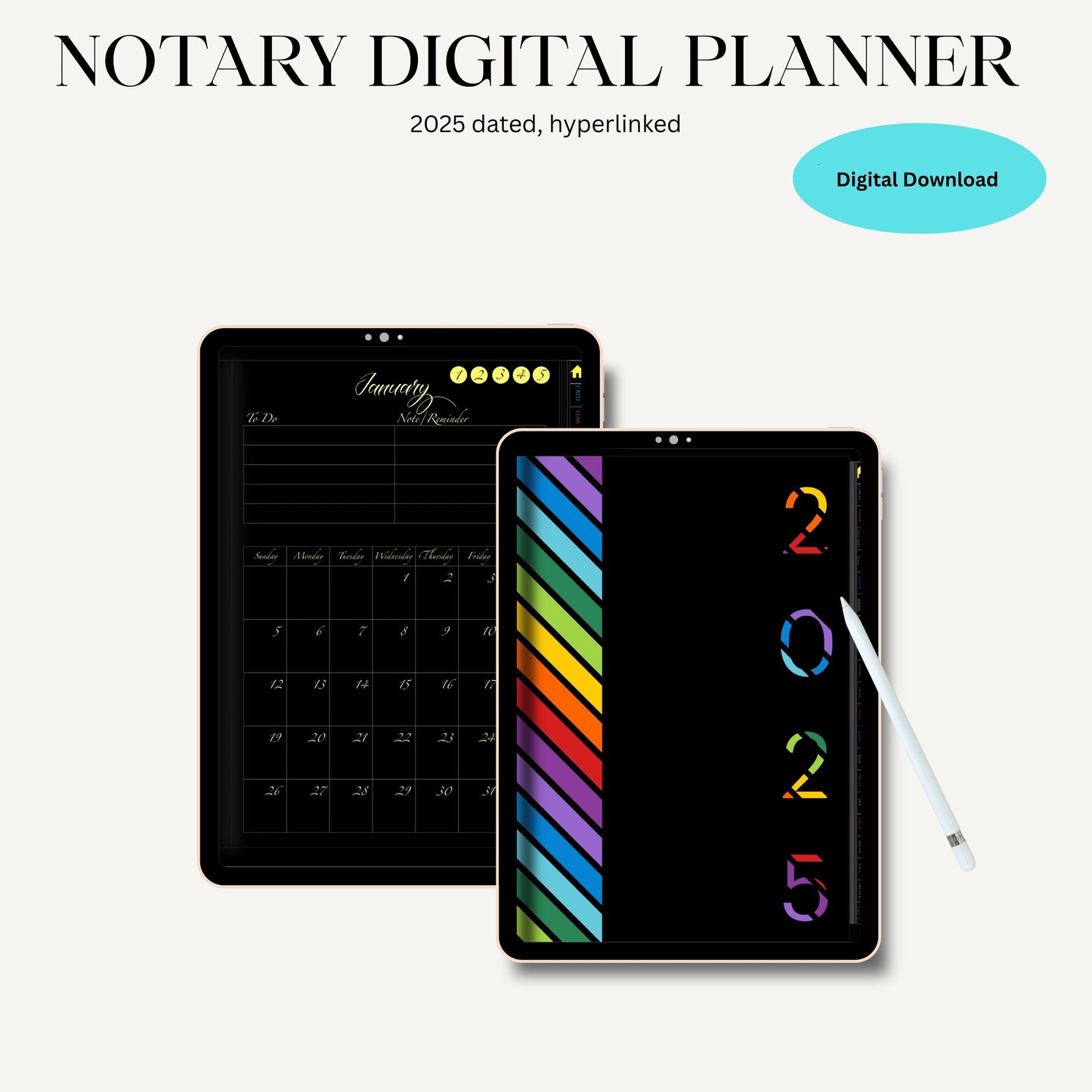 Notary Digital Planner | Digital Planners for Notary/Signing Agent 2025 | Notary Digital Planner | Notary Planner with Hyperlinks | Best Digital Planner for Notaries 2025 | Business Digital Planner