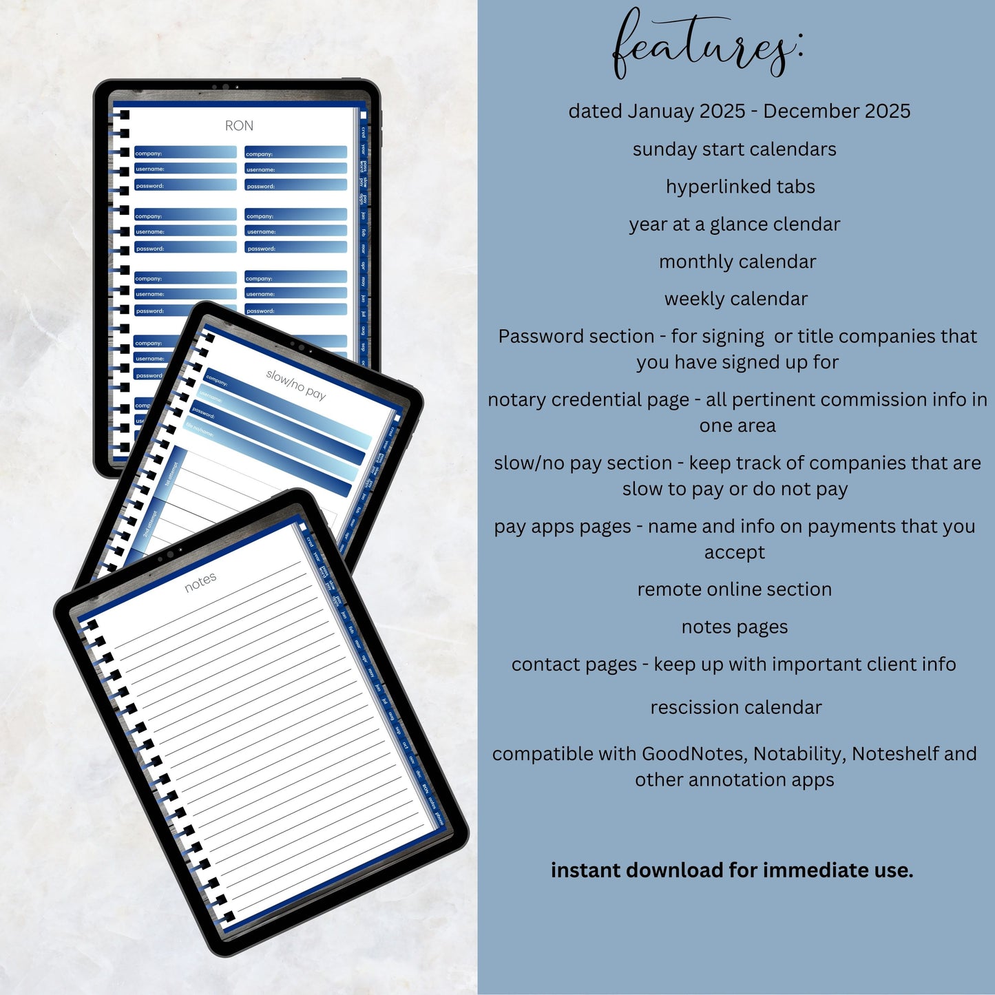 Notary Digital Planner | Digital Planners for Notary/Signing Agent 2025 | Notary Digital Planner | Notary Planner with Hyperlinks | Best Digital Planner for Notaries 2025 | Business Digital Planner