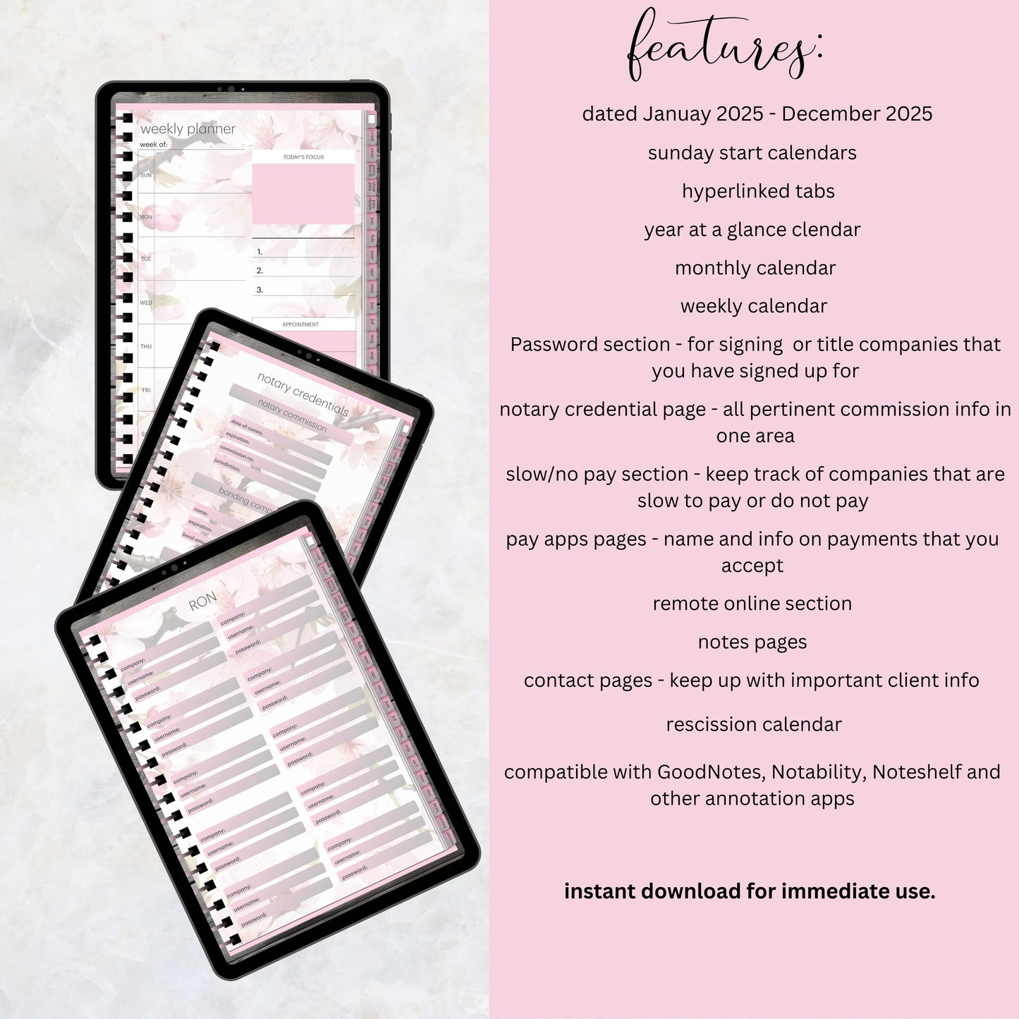 Notary Digital Planner | Digital Planners for Notary/Signing Agent 2025 | Notary Digital Planner | Notary Planner with Hyperlinks | Best Digital Planner for Notaries 2025 | Business Digital Planner